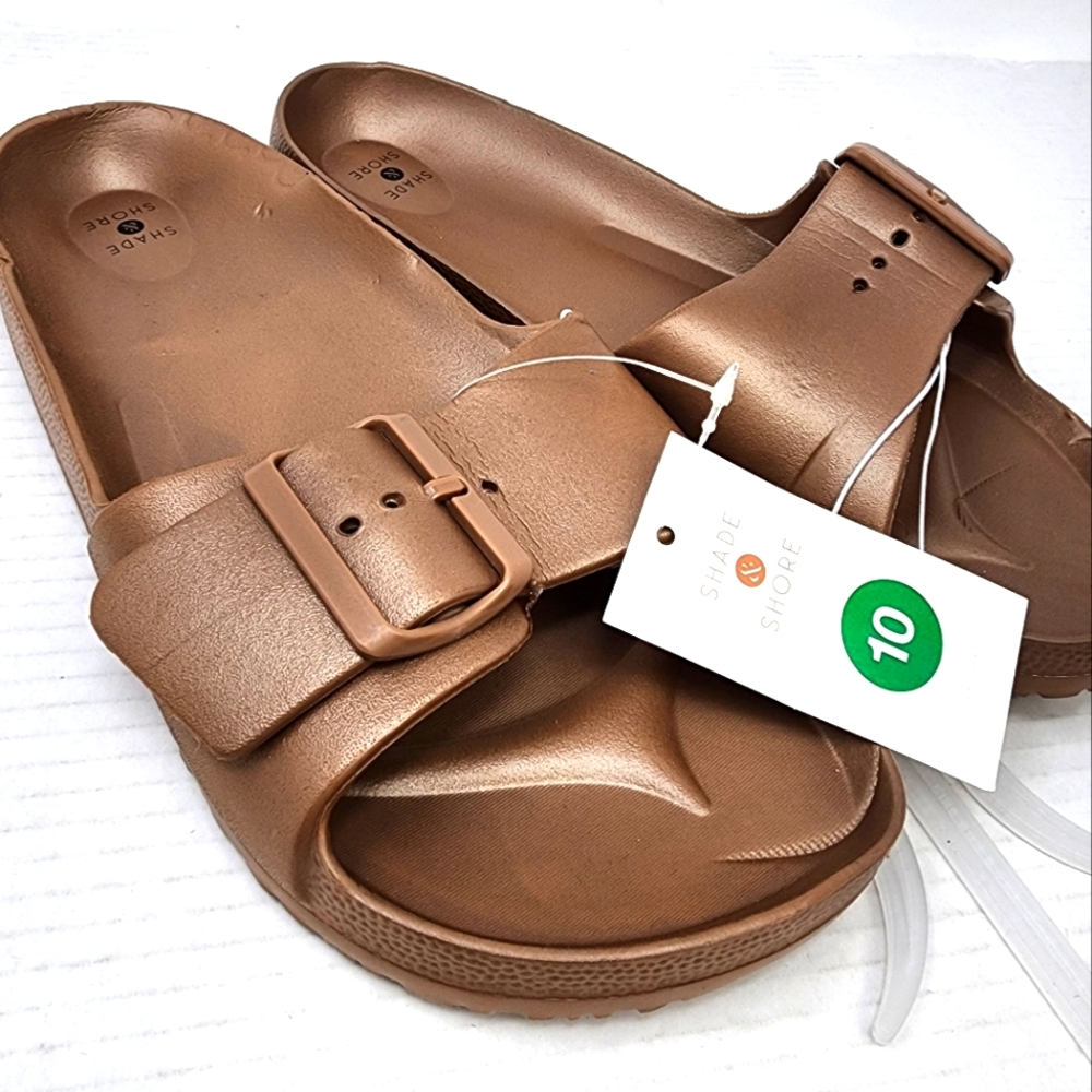 Mens New‎ Shade & Shore Metallic Brown Sandals Beach Shoes Slipons Size 10